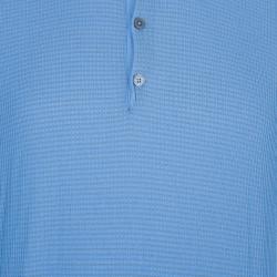 Hermes Blue Textured Mens Polo Shirt XXXL