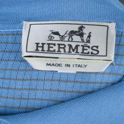 Hermes Blue Textured Mens Polo Shirt XXXL