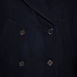 Hermes Navy Blue Wool Reversible Double Breasted Coat L