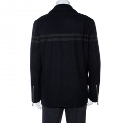 Hermes Navy Blue Wool Reversible Double Breasted Coat L