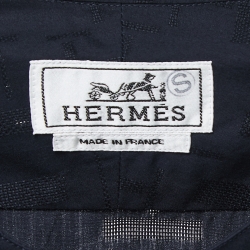 Pre Owned Hermes Navy Blue Patterned Cotton Round Neck Shirt L