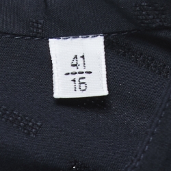 Pre Owned Hermes Navy Blue Patterned Cotton Round Neck Shirt L