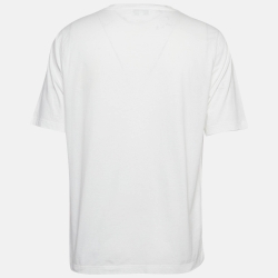 Pre Owned Hermes White Leather Applique Cotton Knit Crew Neck T-Shirt L