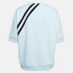 مملوكة مسبقًا Hermes Light Blue Cotton Knit Half Sleeves Crew Neck Sweatshirt M
