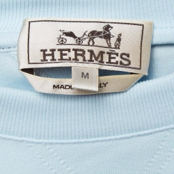 مملوكة مسبقًا Hermes Light Blue Cotton Knit Half Sleeves Crew Neck Sweatshirt M