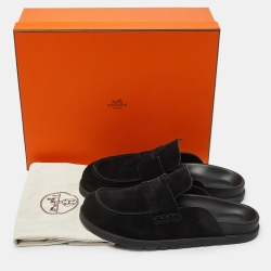 Hermes Black Suede Go Flat Mules Size 42