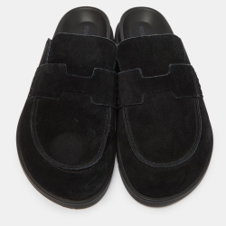 Hermes Black Suede Go Flat Mules Size 42