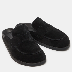 Hermes Black Suede Go Flat Mules Size 42
