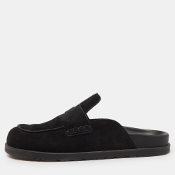 Hermes Black Suede Go Flat Mules Size 42