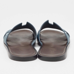 Hermes Blue Leather Izmir Slides Size 45
