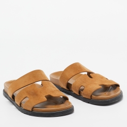 Hermes Brown Suede Chypre Slides Size 42