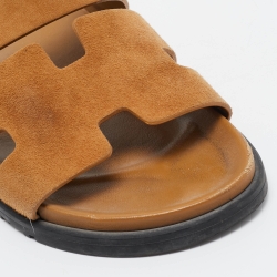 Hermes Brown Suede Chypre Slides Size 42