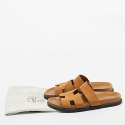 Hermes Brown Suede Chypre Slides Size 42