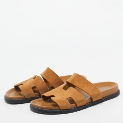Hermes Brown Suede Chypre Slides Size 42