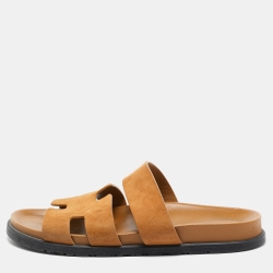 Hermes Brown Suede Chypre Slides Size 42