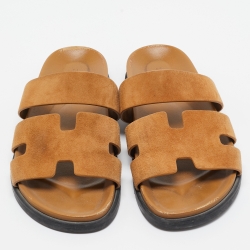 Hermes Brown Suede Chypre Slides Size 42