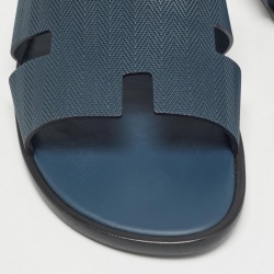 Hermes Navy Blue  Leather Izmir Flat Slides Size 47