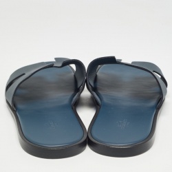 Hermes Navy Blue  Leather Izmir Flat Slides Size 47