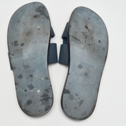 Hermes Navy Blue  Leather Izmir Flat Slides Size 47