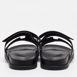 Pre Owned Hermes Black Leather Chypre Sandals Size 45