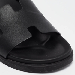 Pre Owned Hermes Black Leather Chypre Sandals Size 45