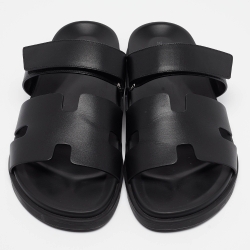 Pre Owned Hermes Black Leather Chypre Sandals Size 45
