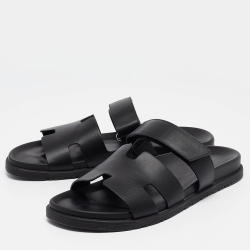 Pre Owned Hermes Black Leather Chypre Sandals Size 45