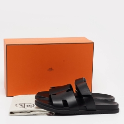 Pre Owned Hermes Black Leather Chypre Sandals Size 45
