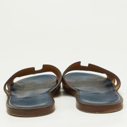 Hermes Brown Leather Izmir Flat Slides Size 42.5