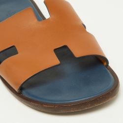 Hermes Brown Leather Izmir Flat Slides Size 42.5