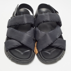 Pre Owned Hermes Black Fabric and Leather Electric Sandals Size 42