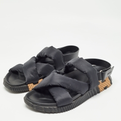 Pre Owned Hermes Black Fabric and Leather Electric Sandals Size 42