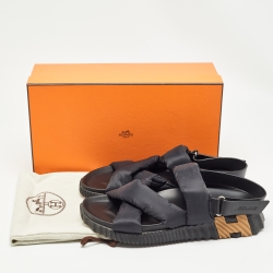Pre Owned Hermes Black Fabric and Leather Electric Sandals Size 42
