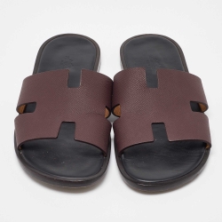 Hermes Burgundy Leather Izmir Flat Slides Size 42.5