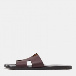 Hermes Burgundy Leather Izmir Flat Slides Size 42.5