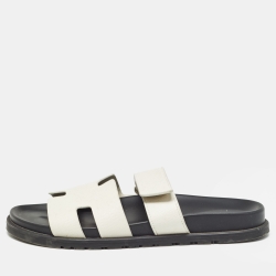Hermes White Leather Chypre Sandals Size 42