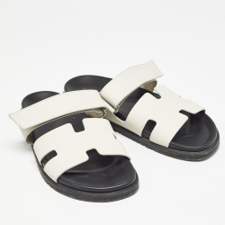 Hermes White Leather Chypre Sandals Size 42