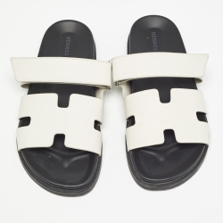 Hermes White Leather Chypre Sandals Size 42