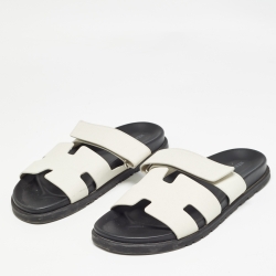 Hermes White Leather Chypre Sandals Size 42