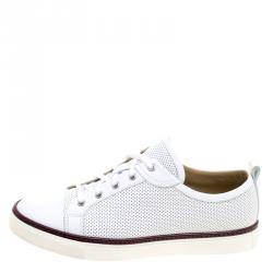 Hermes White Perforated Leather Inside Lace Up Sneakers Size 42.5