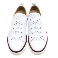 Hermes White Perforated Leather Inside Lace Up Sneakers Size 42.5