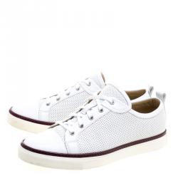 Hermes White Perforated Leather Inside Lace Up Sneakers Size 42.5