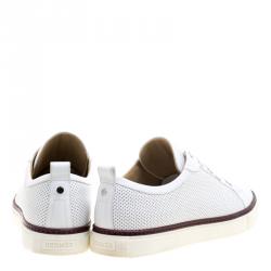 Hermes White Perforated Leather Inside Lace Up Sneakers Size 42.5