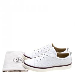 Hermes White Perforated Leather Inside Lace Up Sneakers Size 42.5