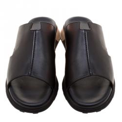 Hermes Black Leather Pharaon Flat Sandals Size 43