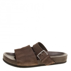 Hermes Brown Suede Flat Slide Sandals Size 42