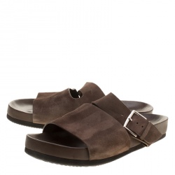 Hermes Brown Suede Flat Slide Sandals Size 42