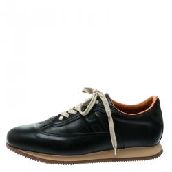 Hermes Black Leather Quick Sneakers Size 47