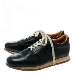 Hermes Black Leather Quick Sneakers Size 47