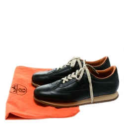 Hermes Black Leather Quick Sneakers Size 47
